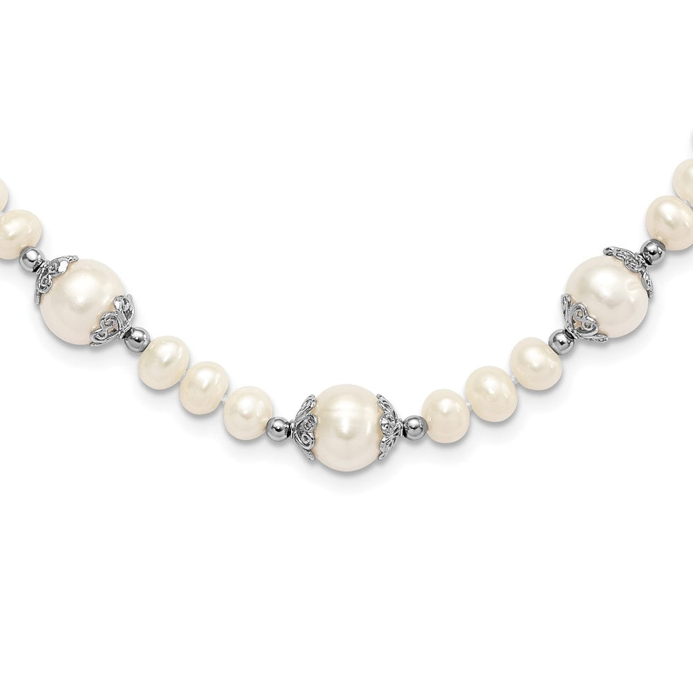 Sterling Silver Rhodium-plated 6-9mm White Freshwater Cultured Pearl 5-station 18 inch Necklace 18 Inches
