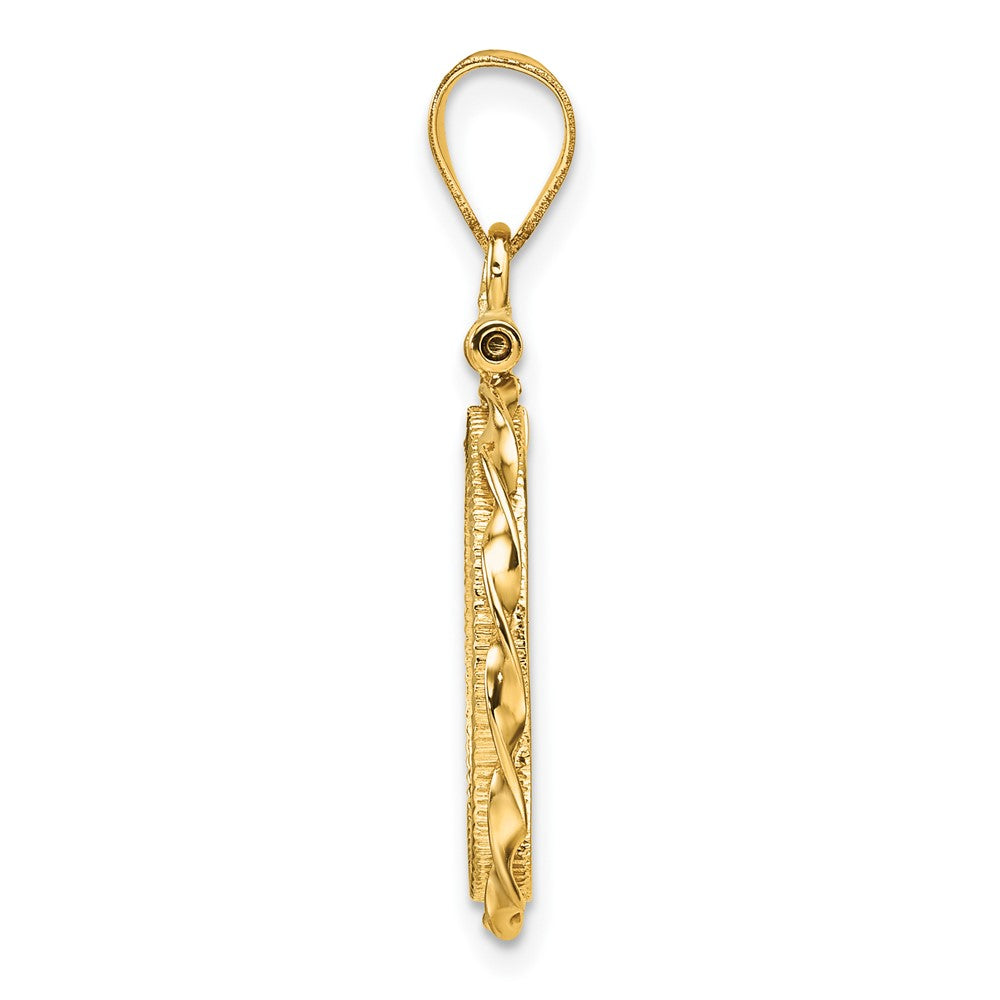 Wideband Distinguished Coin Jewelry 14k Polished Hand Twisted Ribbon and Diamond-cut 16.0mm x 1.35mm Screw Top Coin Bezel Pendant