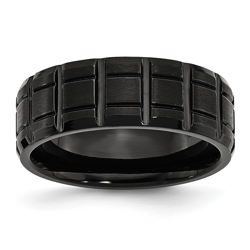 Titanium Brushed and Polished Black IP-plated 8mm Notched Band Size - 7