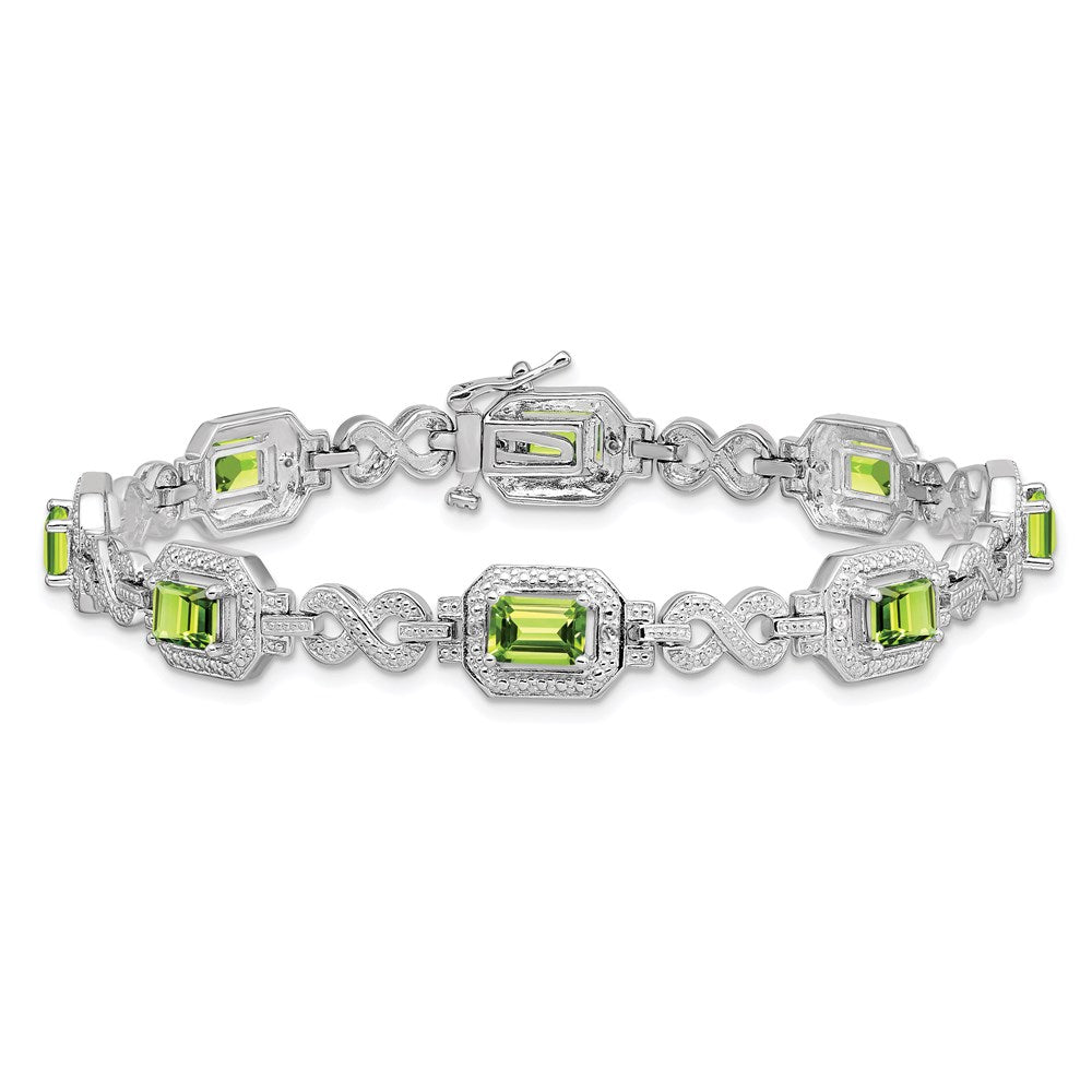 Sterling Silver Rhodium-plated Diamond & Peridot Bracelet 7.75 inches