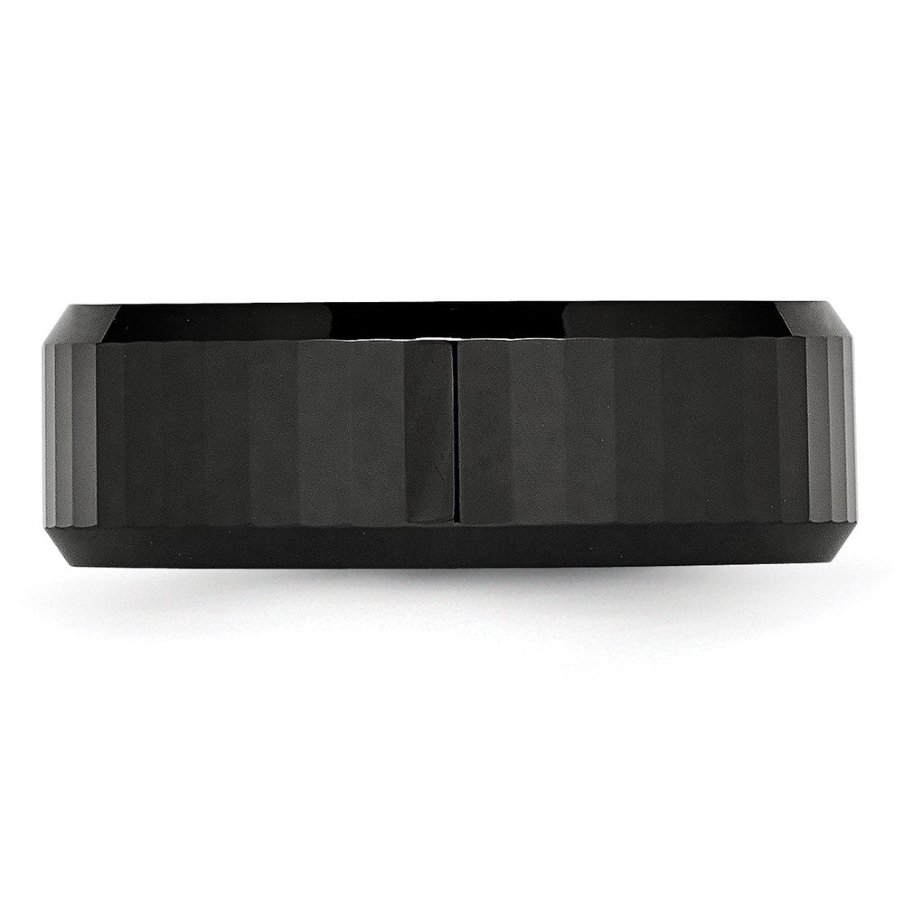 Ceramic Black Faceted Beveled Edge 8mm Polished Band Size - 9
