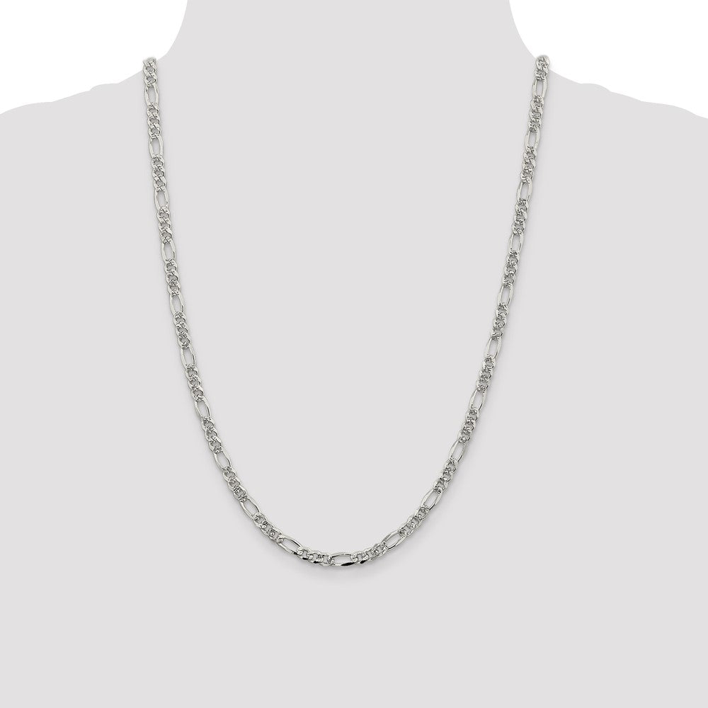 Sterling Silver 4.3mm Pav‚ Flat Figaro Chain 24 Inches