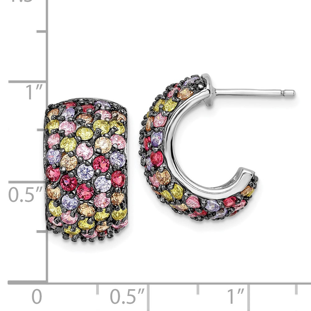Sterling Silver Black-plated Multicolor Post CZ Earrings