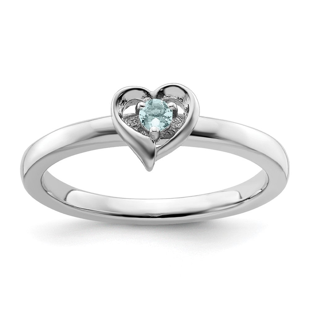 Sterling Silver Stackable Expressions Aquamarine Heart Ring Size -7