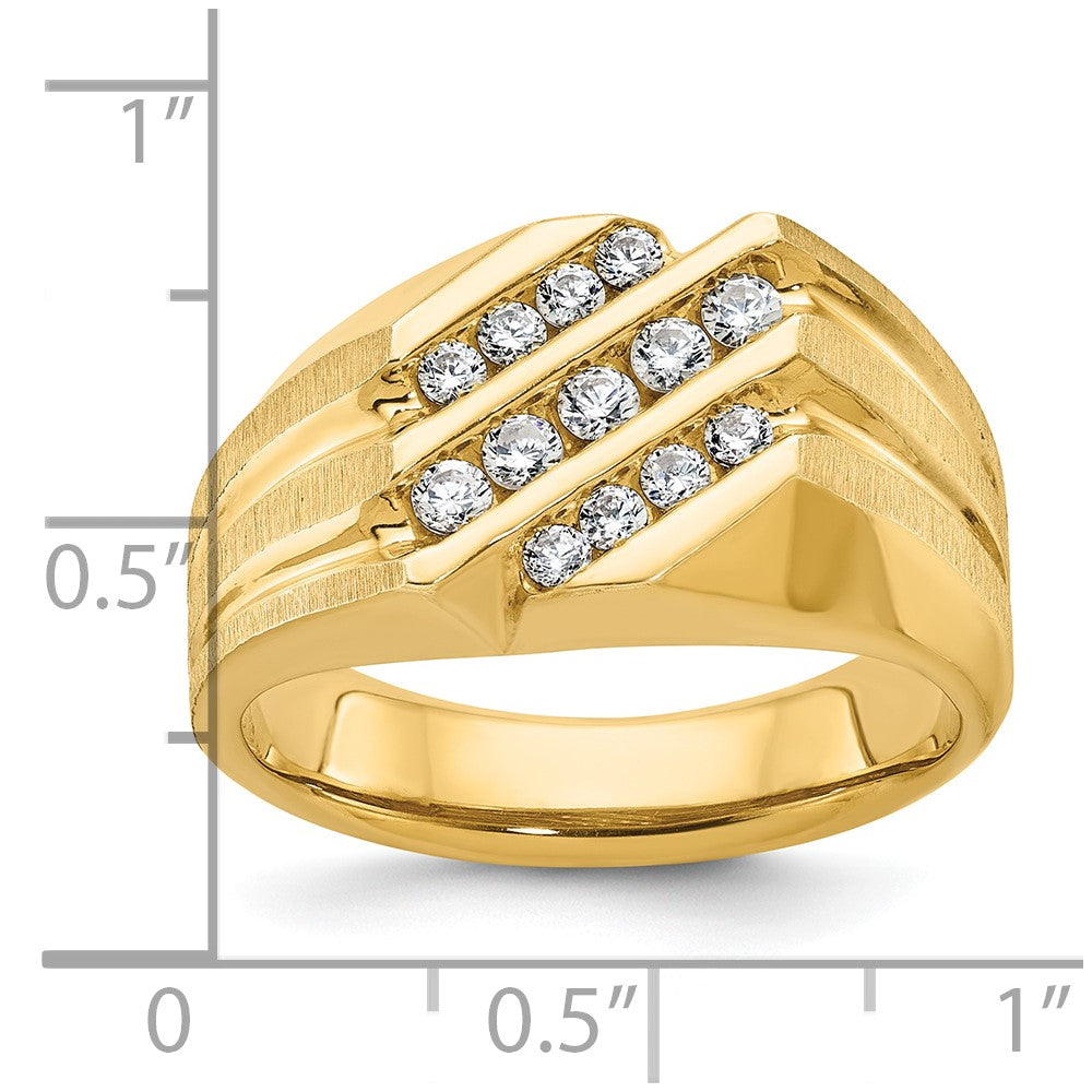 IBGoodman 14k Men's Polished Satin and Grooved 1/2 Carat AA Quality Diamond Ring