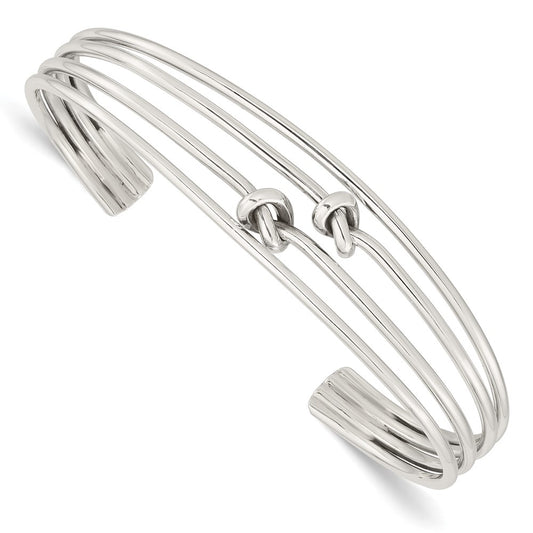 Sterling Silver Polished 4 Band Knots Cuff Bangle 7.25 inches