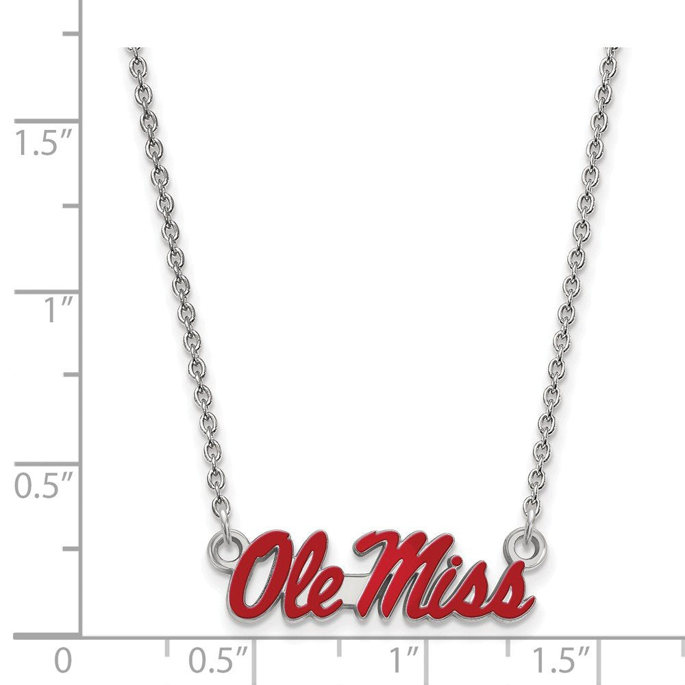 Sterling Silver Rhodium-plated LogoArt University of Mississippi Ole Miss Small Enameled Pendant 18 inch Necklace QSS080UMS-18