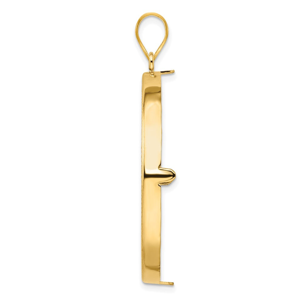 Wideband Distinguished Coin Jewelry 14k Polished and Diamond-cut 37.0mm Prong Coin Bezel Pendant