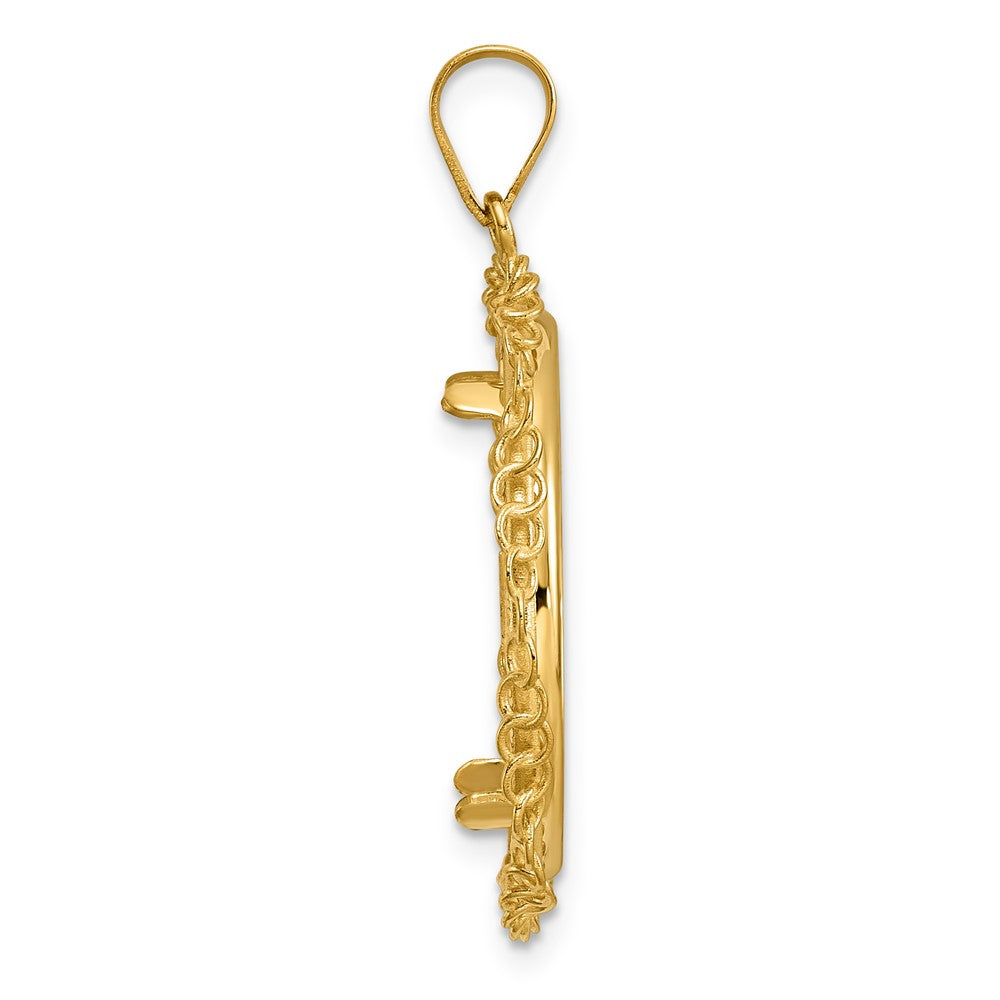 14k Polished Twisted Ring with 22.0mm Prong Coin Bezel Pendant