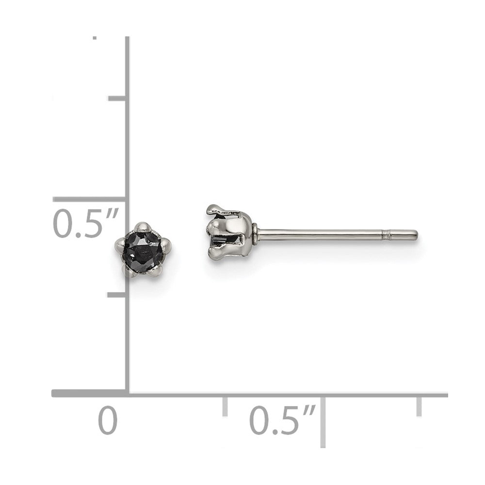 Stainless Steel Polished 3mm Black Star CZ Stud Post Earrings
