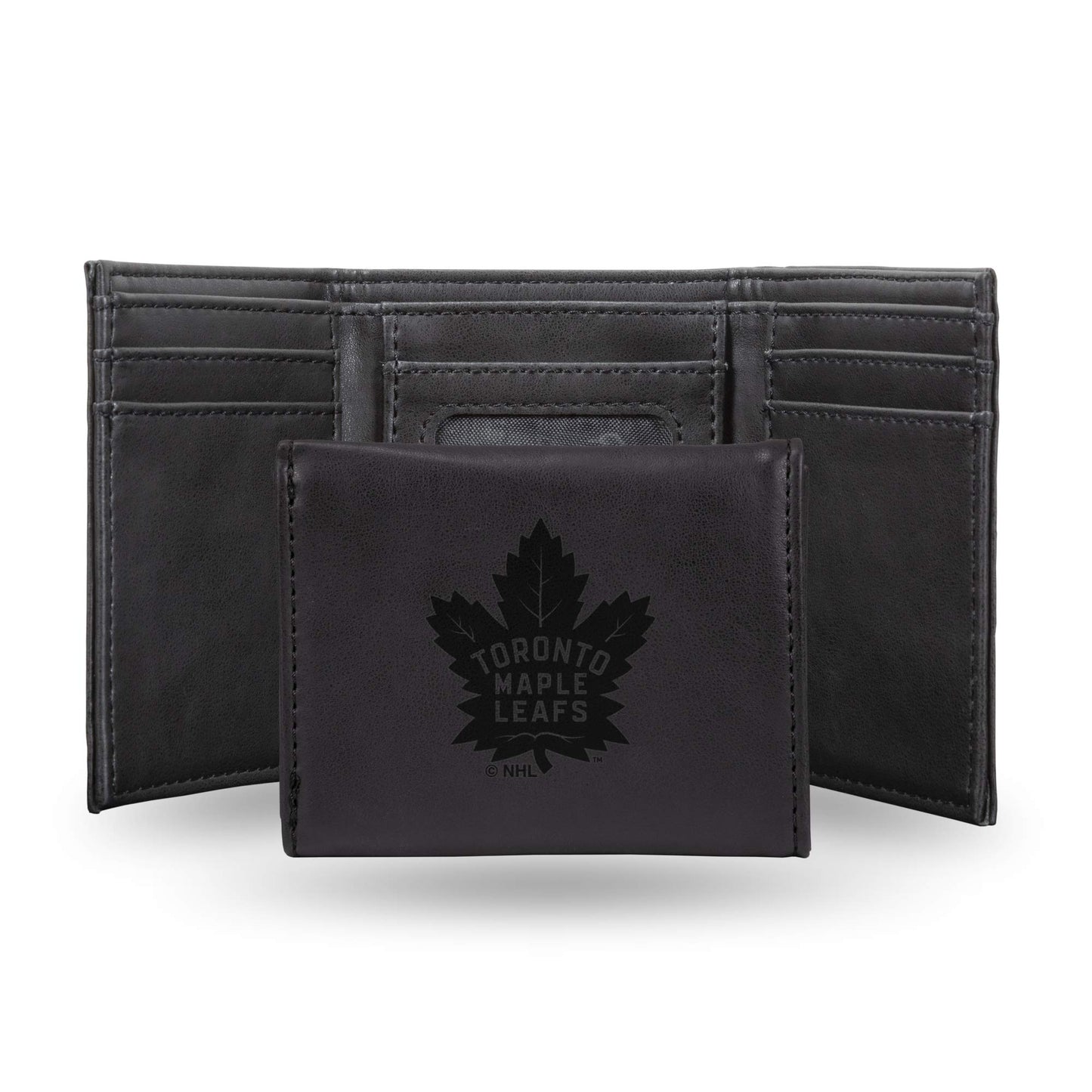 Hockey Rico Industries Toronto Maple Leafs Black Laser Engraved Trifold Laser Engraved Tri-Fold Wallet - Men's Accessory
