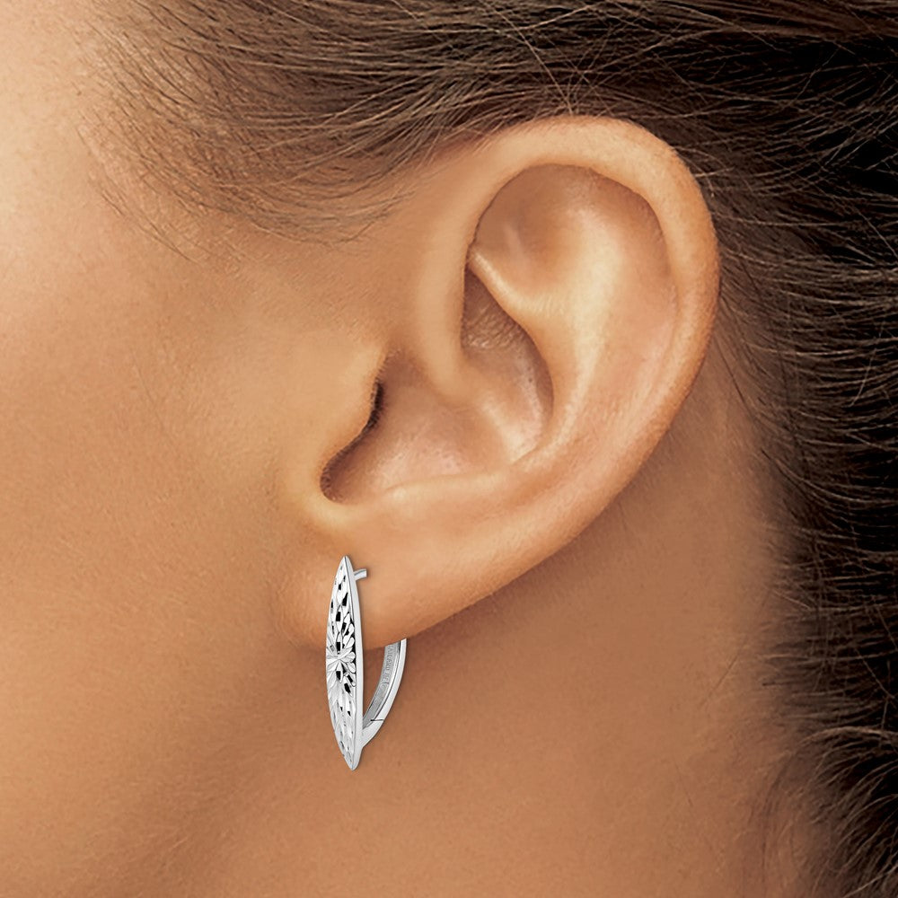Sterling Silver Rhod-plated D/C Hoop Earrings