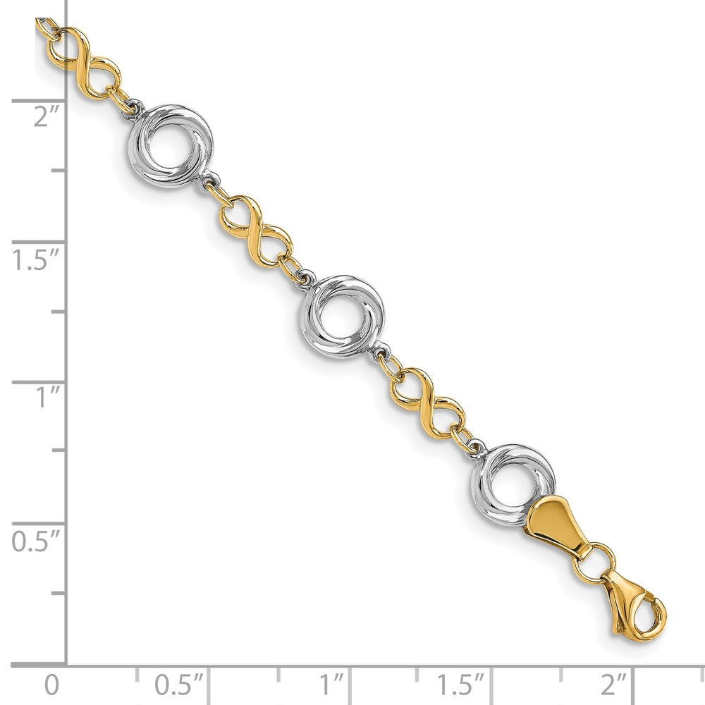 10K Two-tone Polished Textured Infinity Bracelet 7.5  inches