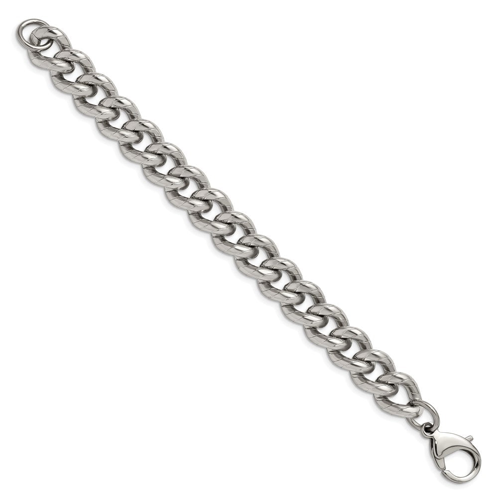Stainless Steel Polished and Textured 14.5mm Curb 8in Bracelet 8 inches