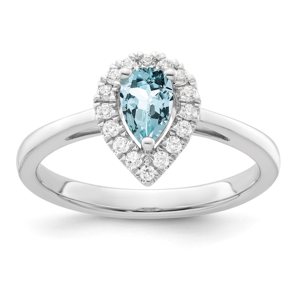 10kw Aqua and Diamond Birthstone Ring