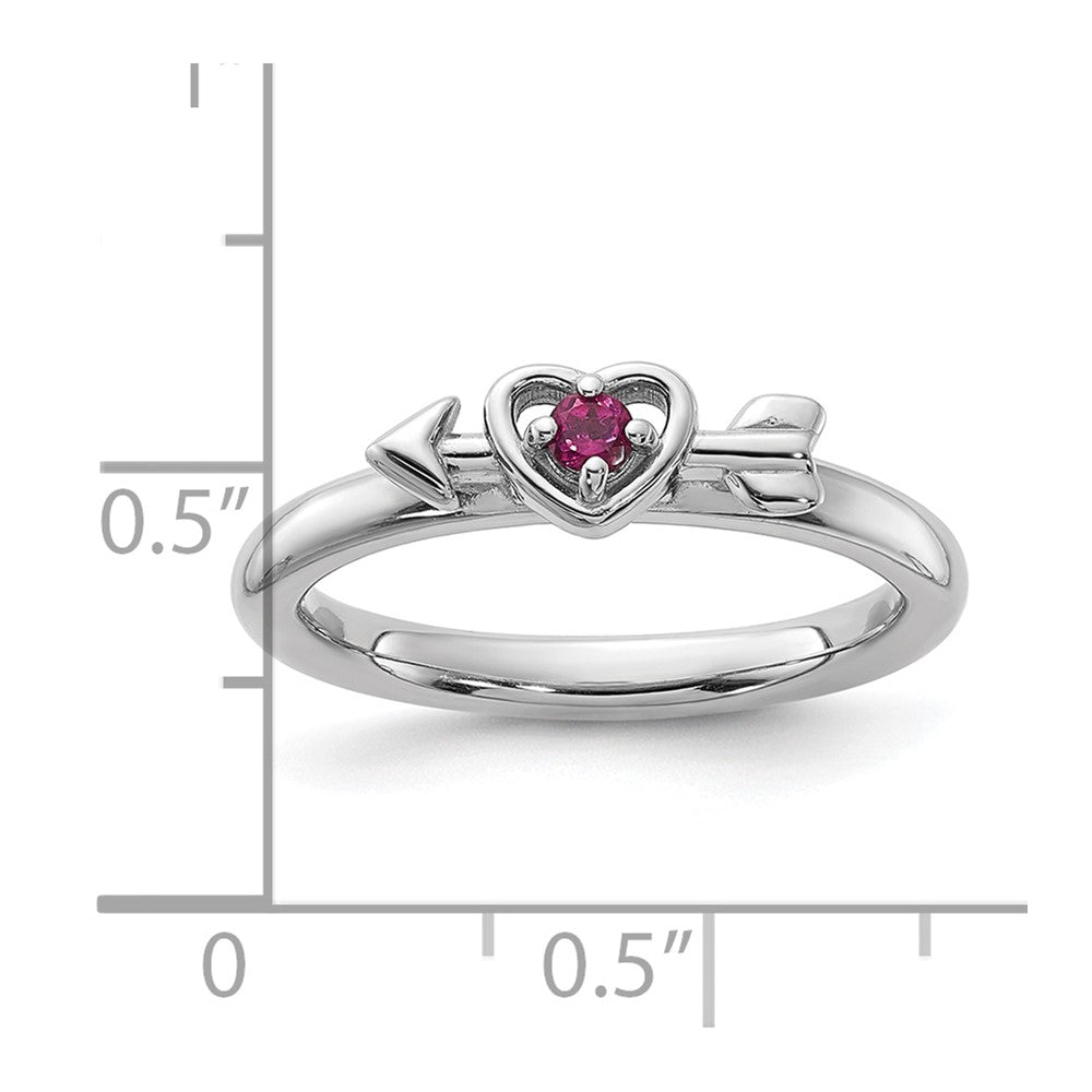 Sterling Silver Stackable Expressions Rhodium-plated Rhodolite Heart with Arrow Ring Size -9