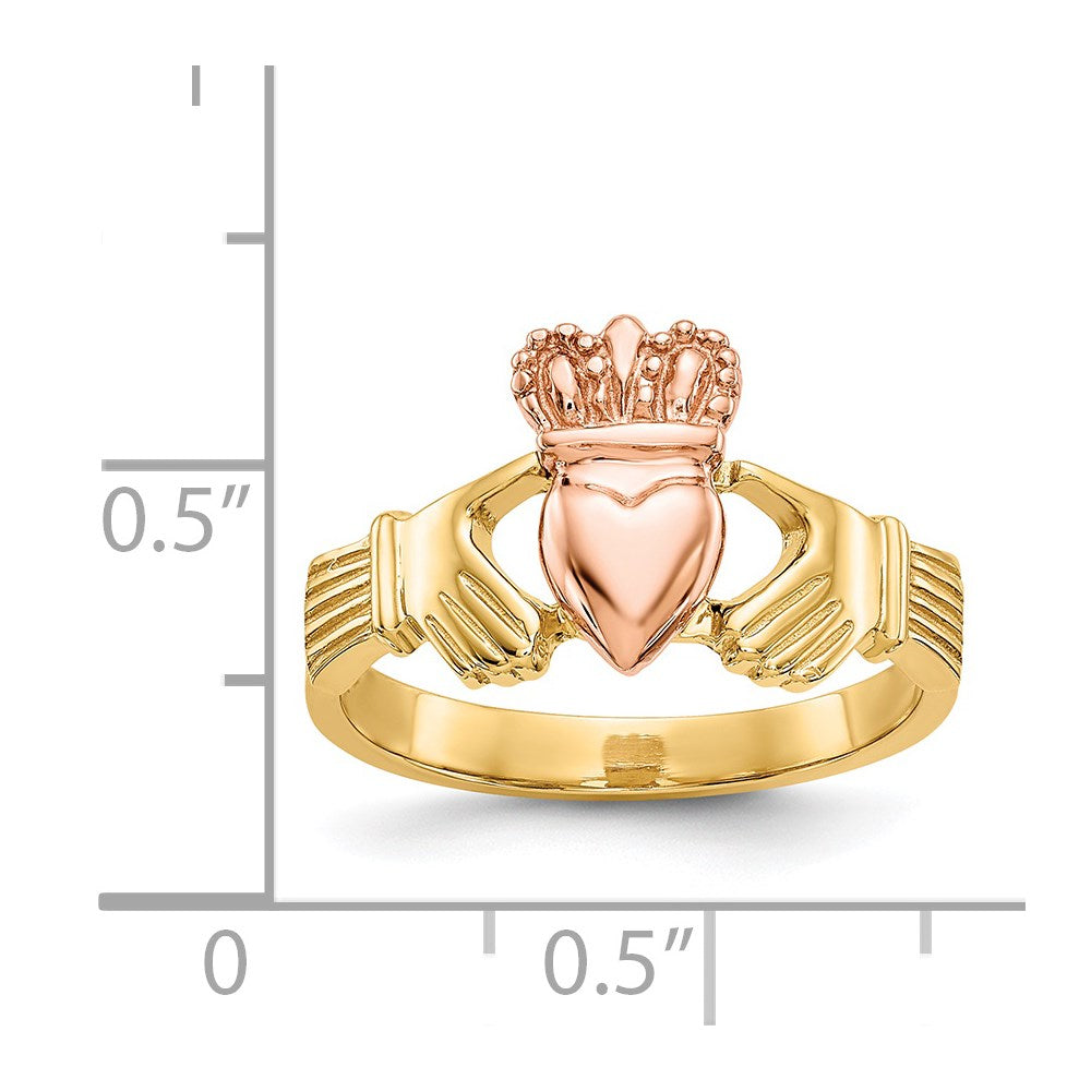 14k Two-tone Polished Claddagh Ring Size 6