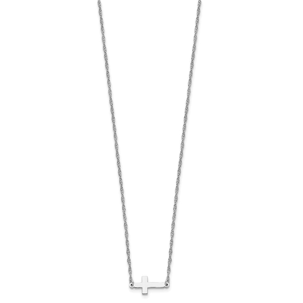 Sterling Silver Rhodium-plated Small Sideways Cross Necklace 18 Inches