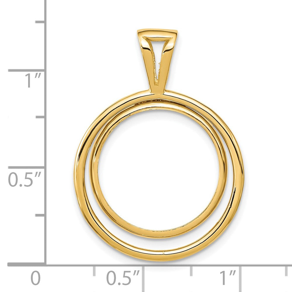 Wideband Distinguished Coin Jewelry 14k Polished Offset Double Circle 17.8mm Prong Coin Bezel Pendant