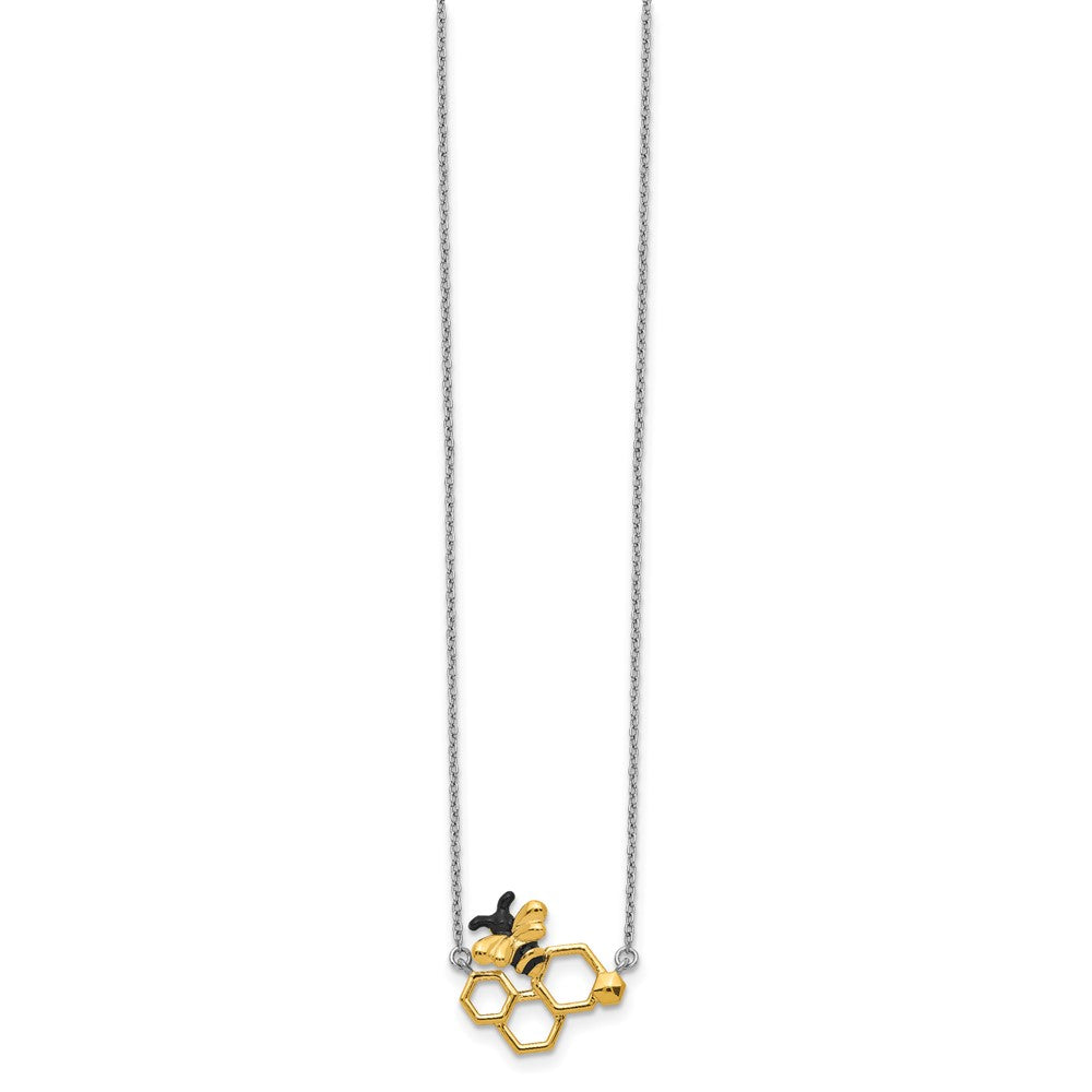 Sterling Silver RH-plated Gold-tone Enamel Bee w/2 in ext Necklace 16 Inches