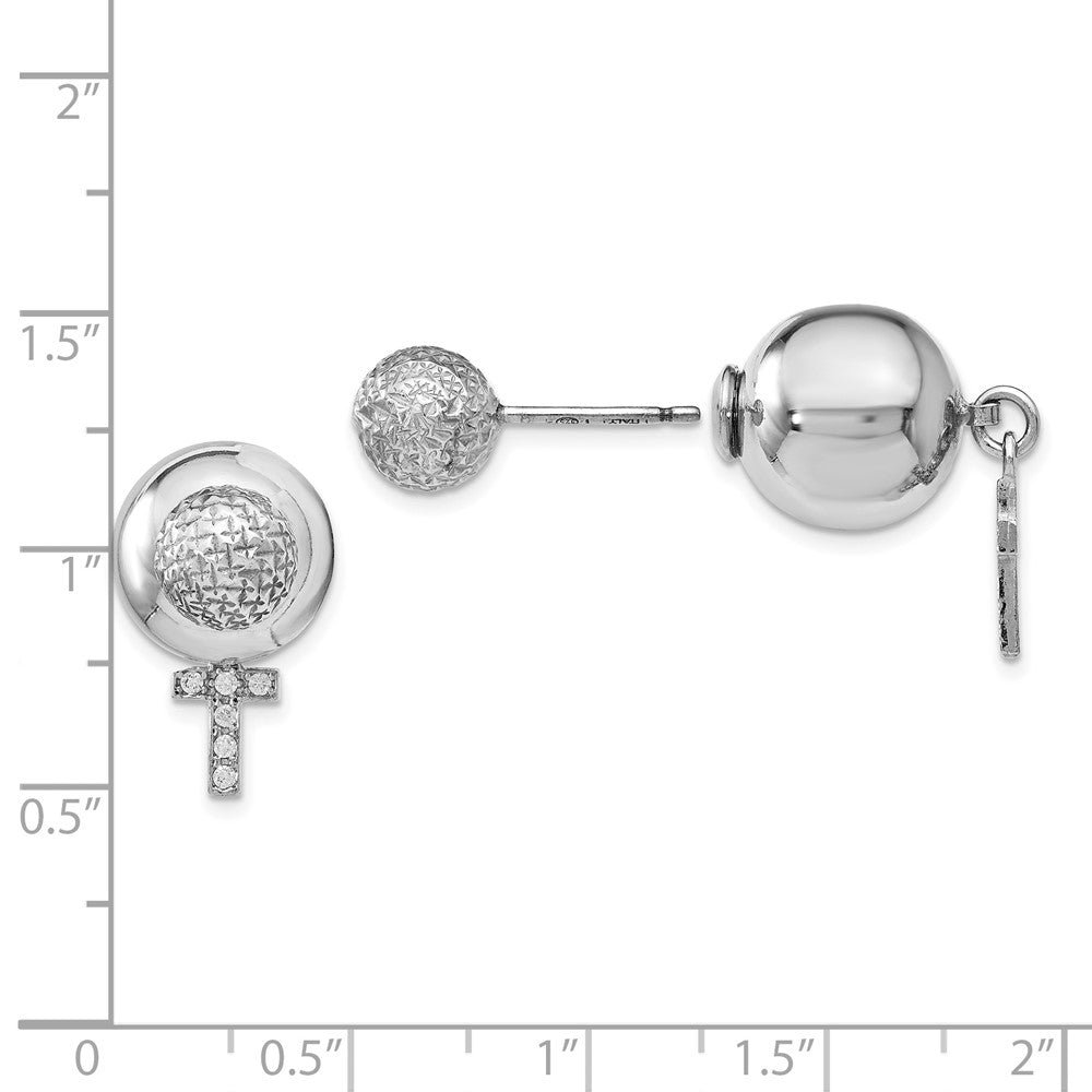 Sterling Silver Rhodium-plated CZ Cross Front and Back Earrings