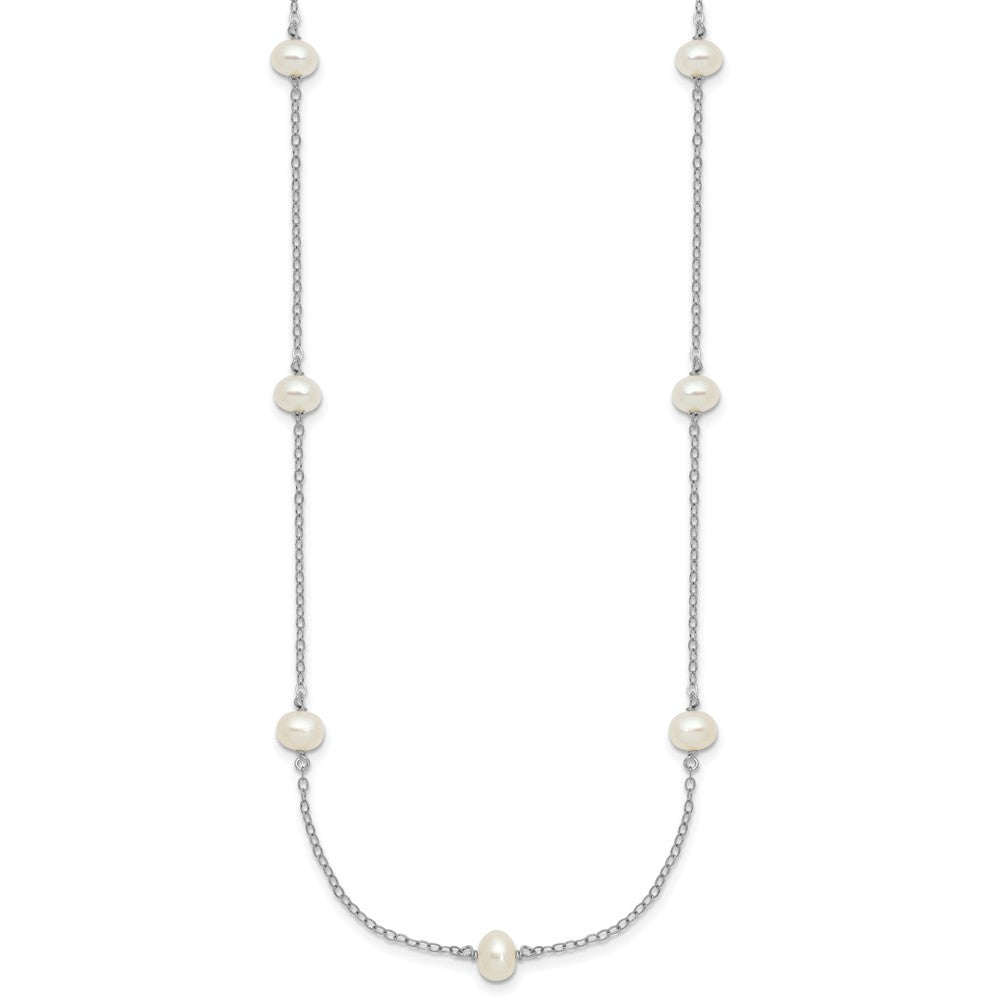 Sterling Silver Rhodium-plated 4-5mm White Near-Round Freshwater Cultured Pearl 9-Station 18 inch Necklace 18 Inches