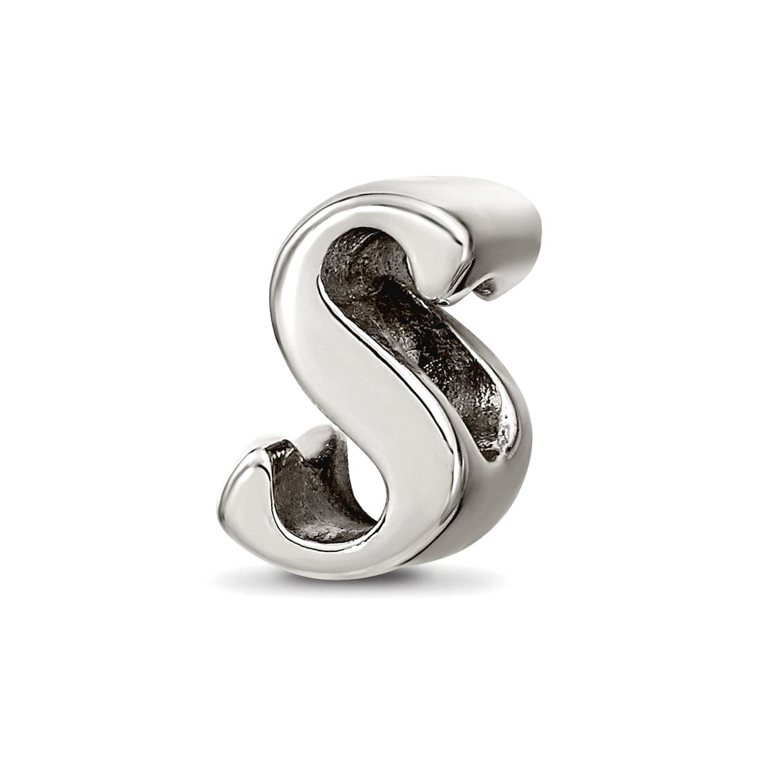 925 Sterling Silver Polished Reflections Letter Name Personalized Monogram Initial S Script Bead Charm 10.91x7.27mm Wide