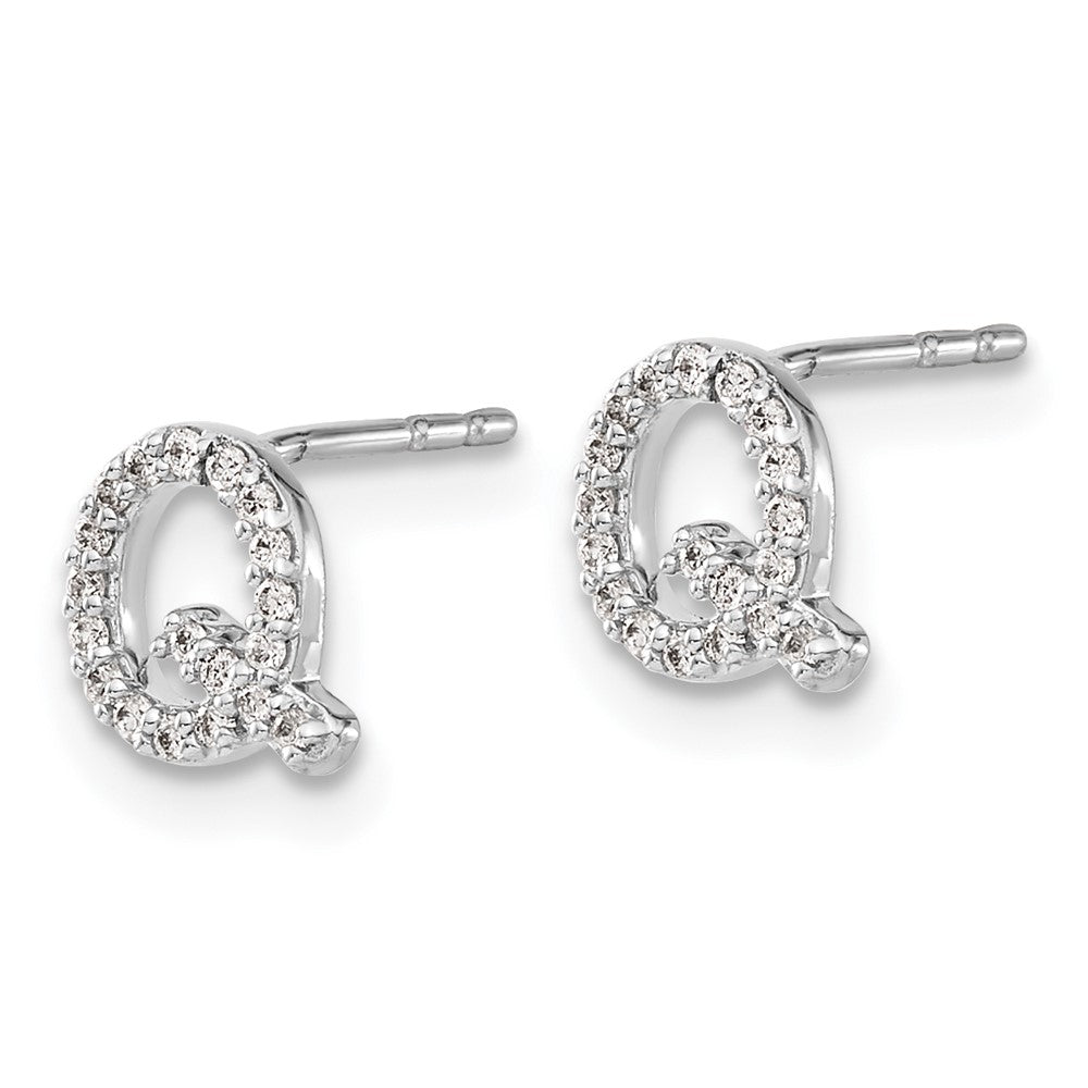 14k White Gold Diamond Initial Q Earrings