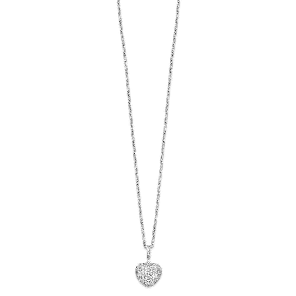 Brilliant Embers Sterling Silver Rhodium-plated 74 Stone 18 inch Micro Pav‚ CZ Heart Necklace with 2 Inch Extender 18 Inches