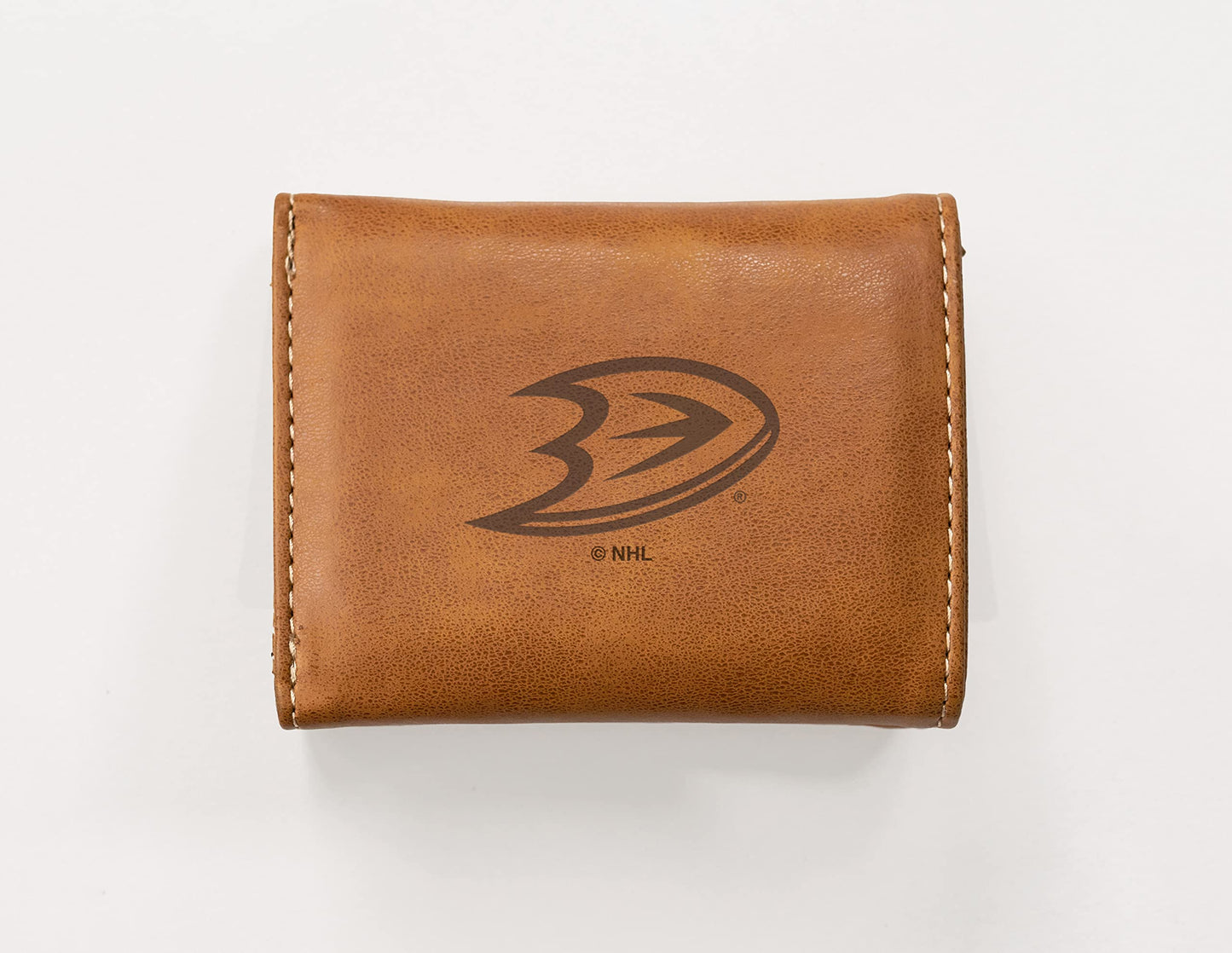 Hockey Rico Industries Anaheim Ducks Brown Laser Engraved Trifold Laser Engraved Tri-Fold Wallet - Men's Accessory