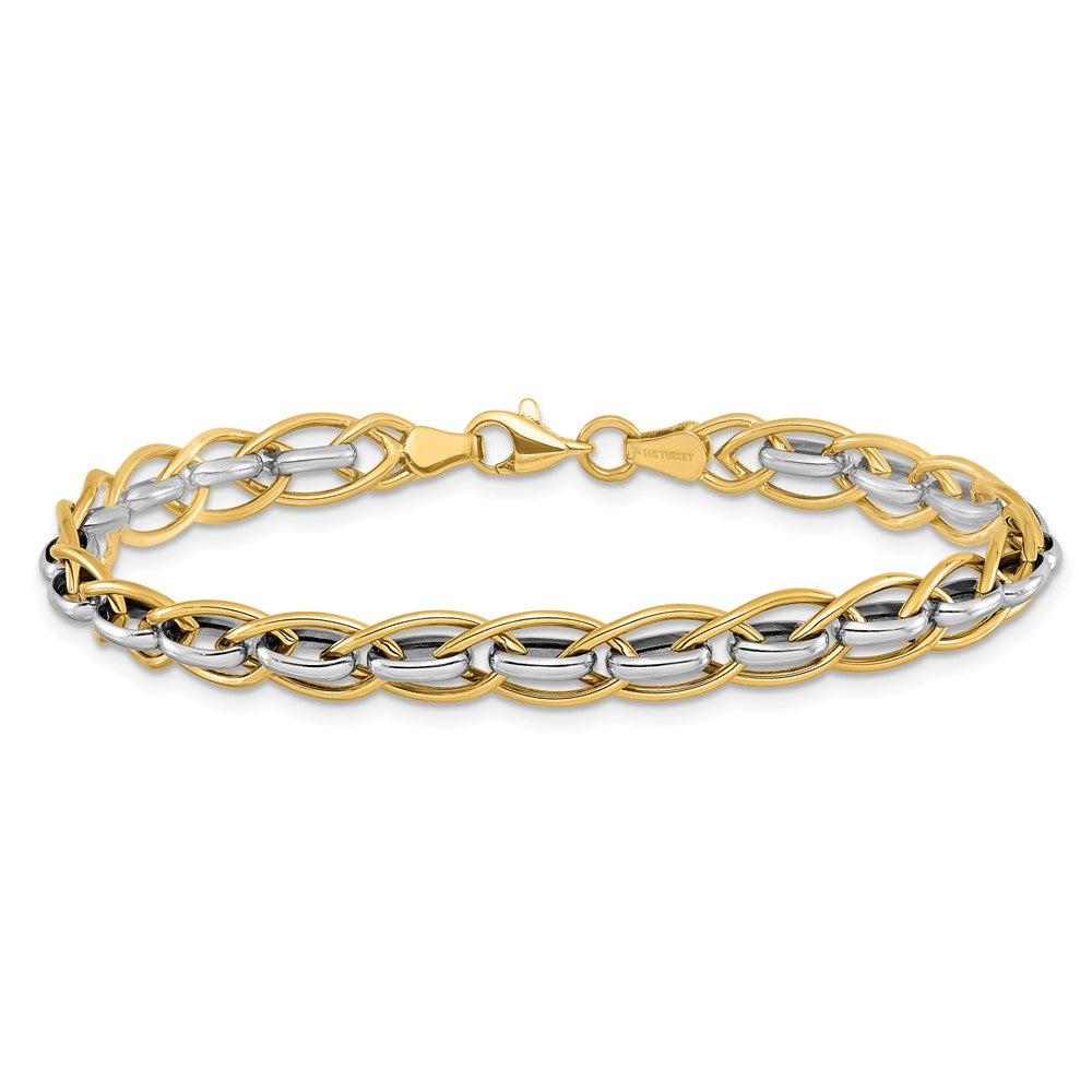 14K Two-tone Polished Fancy Link Bracelet 7.5  inches
