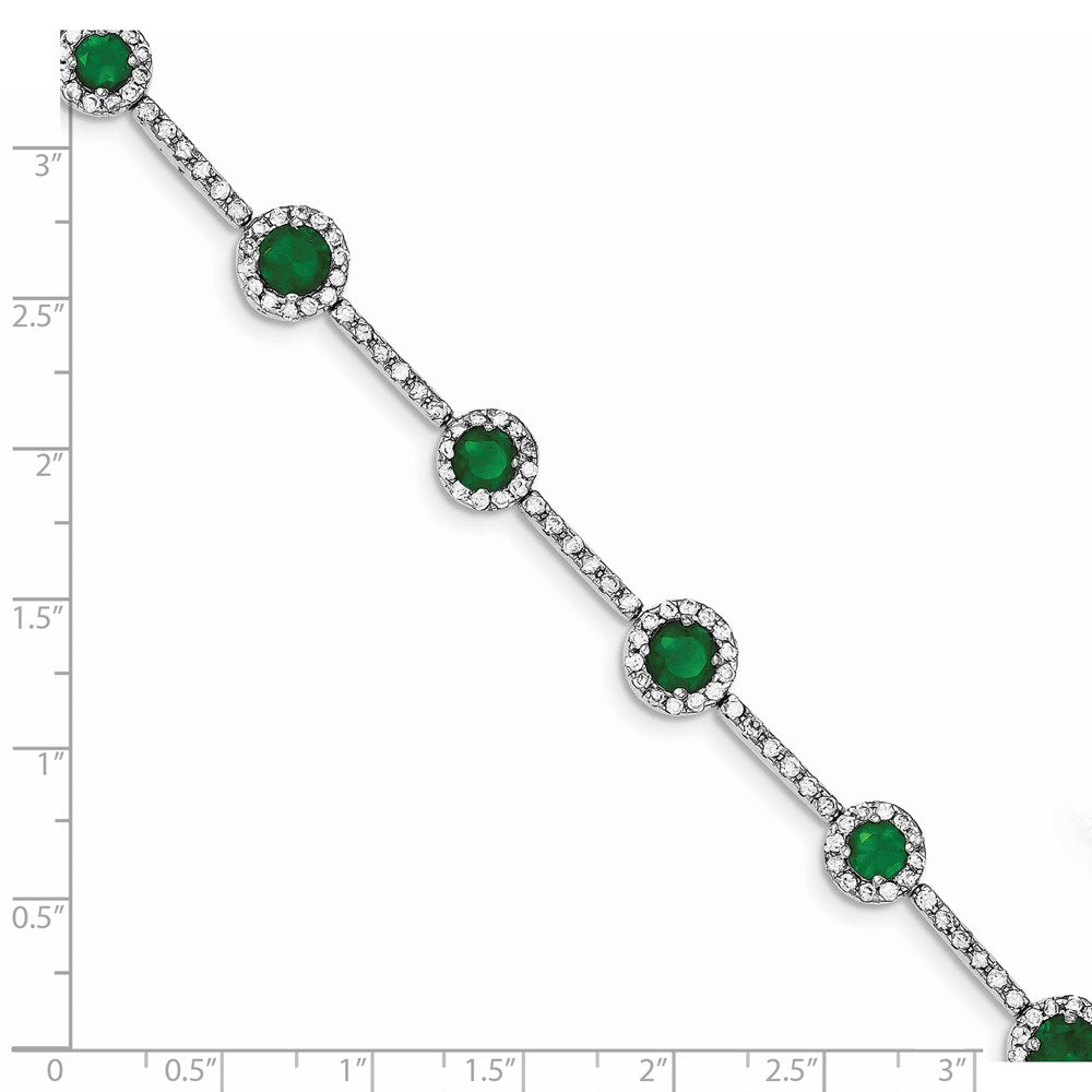 Sterling Silver Rhodium-plated 7.25inch Green and Clear CZ Bracelet 7.25 inches