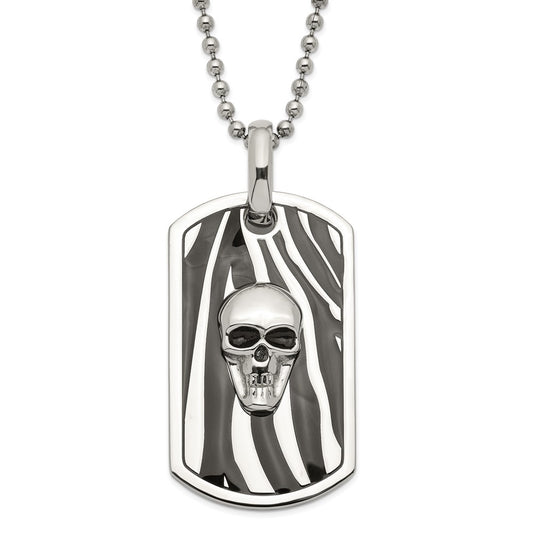 Stainless Steel Enameled Skull Dog Tag Necklace