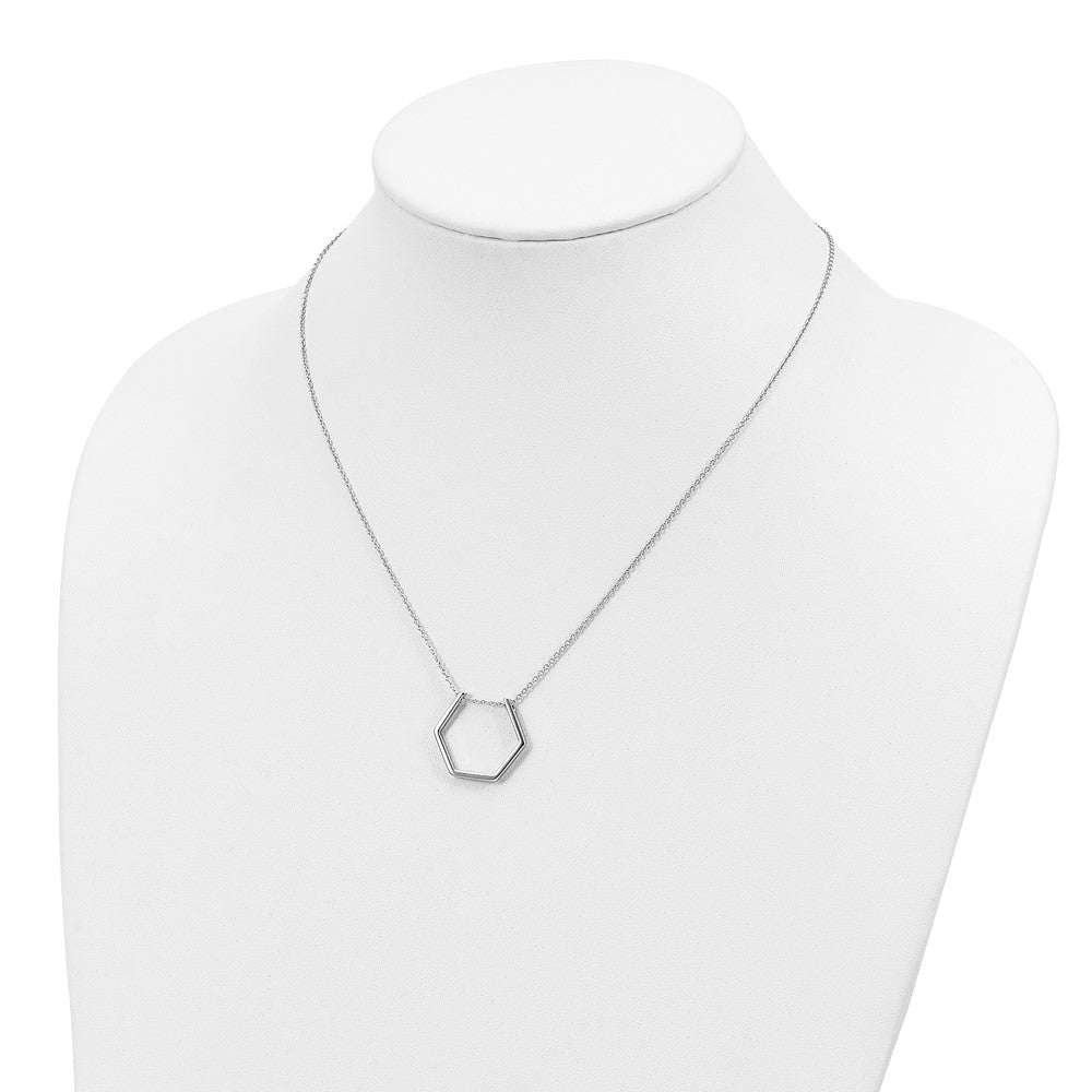 Sterling Silver Rhodium-plated Hexagon Necklace 18 Inches