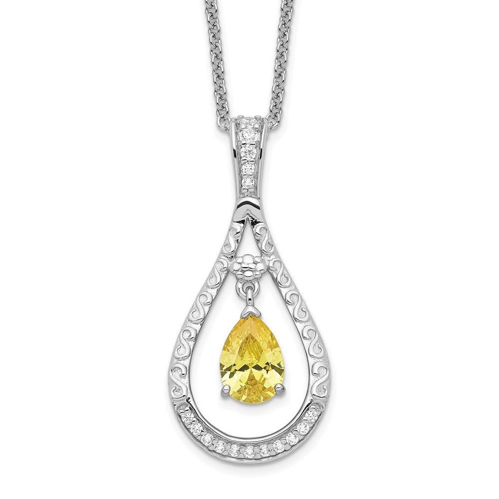 Sentimental Expressions Sterling Silver Rhodium-plated Nov. CZ Stone Never Forget Tear 18 Inch Birthstone Necklace 18 Inches