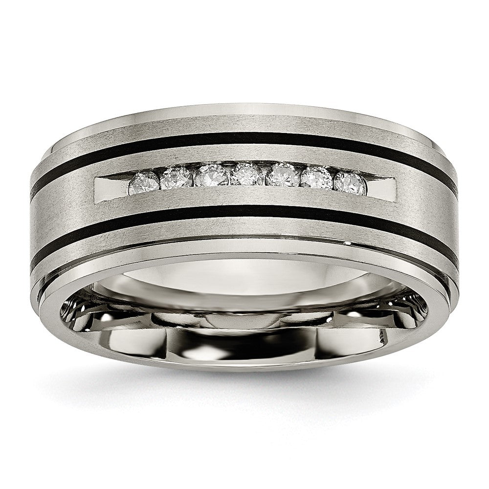 Chisel Titanium Brushed Polished and Enameled 1/4 Carat Diamond 9mm Band Size - 11.5