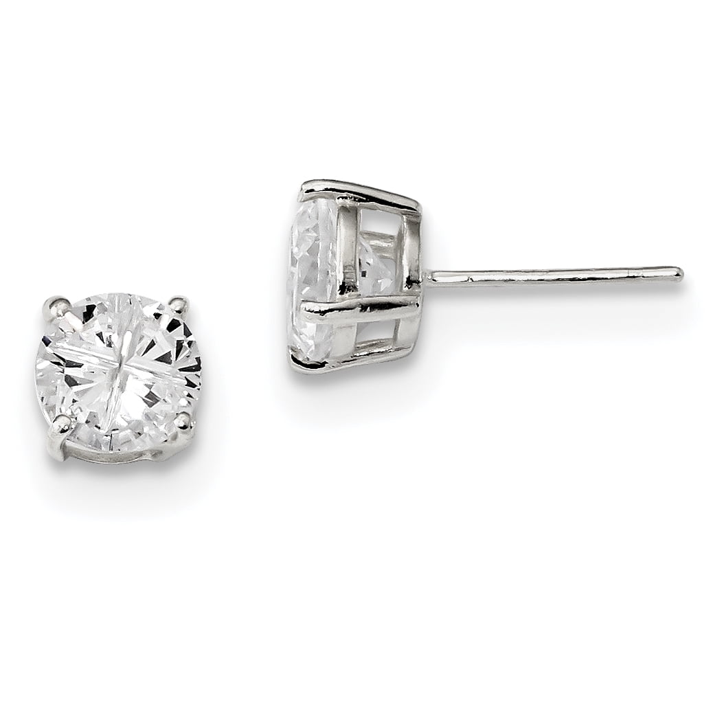 Sterling Silver 7mm Round Basket Set Cross-cut CZ Stud Earrings