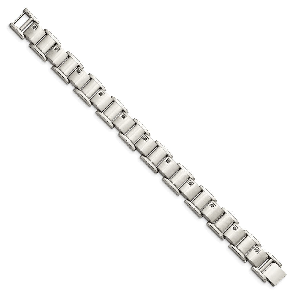 Stainless Steel Brushed and Polished with Black Diamonds 8.5in Bracelet 8.5 inches