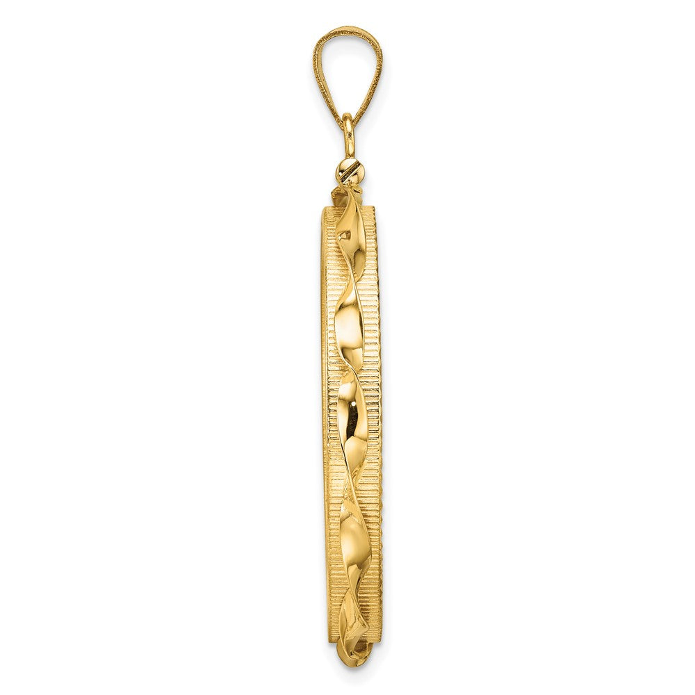 Wideband Distinguished Coin Jewelry 14k Polished Hand Twisted Ribbon and Diamond-cut 30.0mm x 3.00mm Screw Top Coin Bezel Pendant