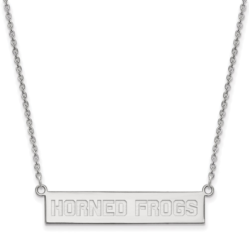 Sterling Silver Rhodium-plated LogoArt Texas Christian University Horned Frogs Small Bar 18 inch Necklace