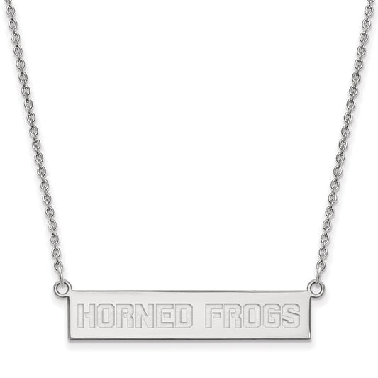 Sterling Silver Rhodium-plated LogoArt Texas Christian University Horned Frogs Small Bar 18 inch Necklace