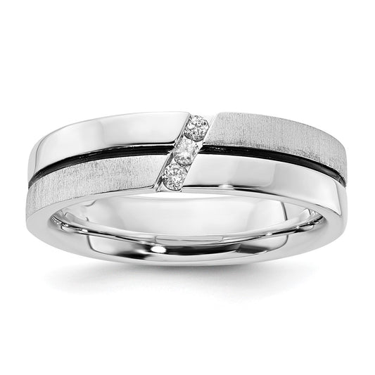 Sterling Silver & Black IP-plated Polished & Brushed Diamond Band