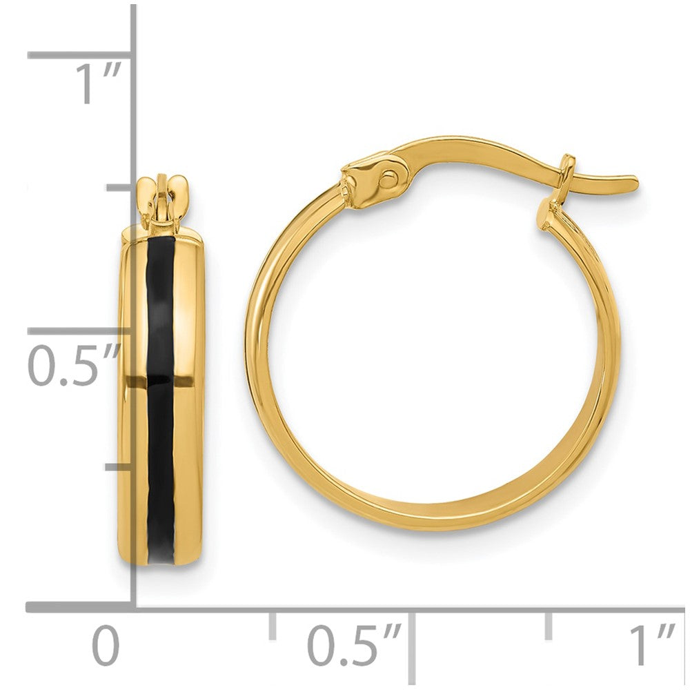 14K Polished with Black Enamel Hoop Earrings