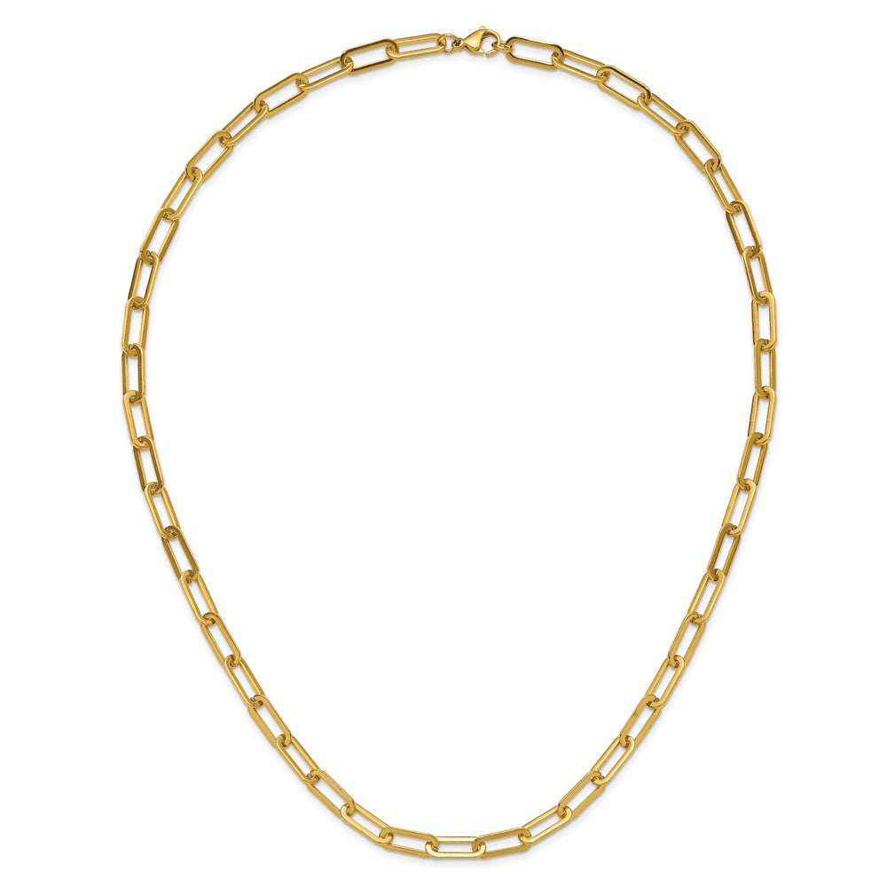 Stainless Steel Polished Yellow IP Open Link Paperclip 24in Chain Necklace