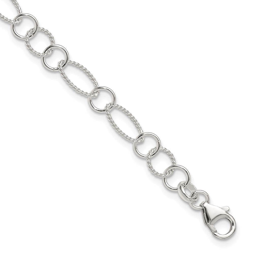 Sterling Silver Fancy Link Anklet 10 inches