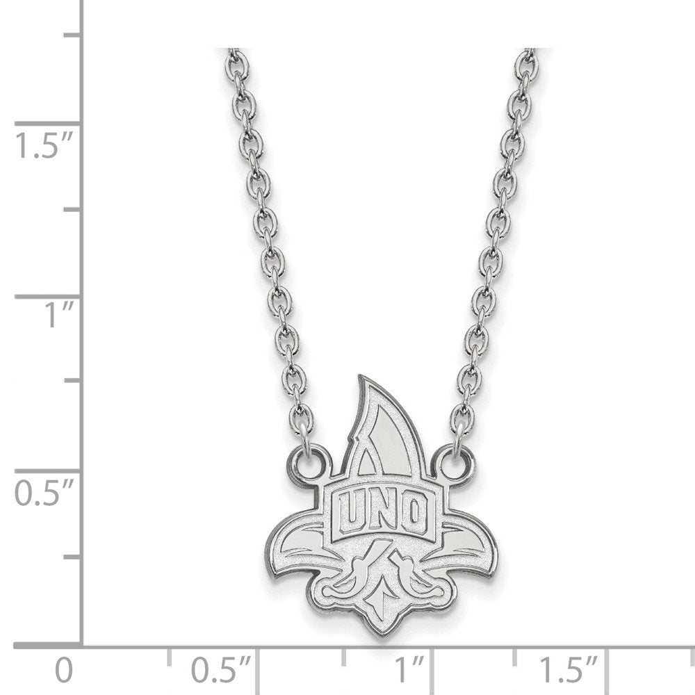Sterling Silver LogoArt Official Licensed Collegiate 18in University of New Orleans (UNO) Large Pendant w/Necklace
