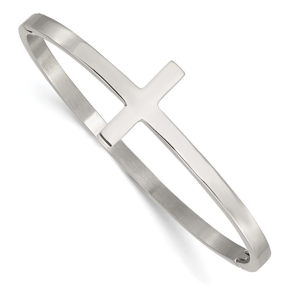 Stainless Steel Polished Cross Hinged Bangle 6.75 inches