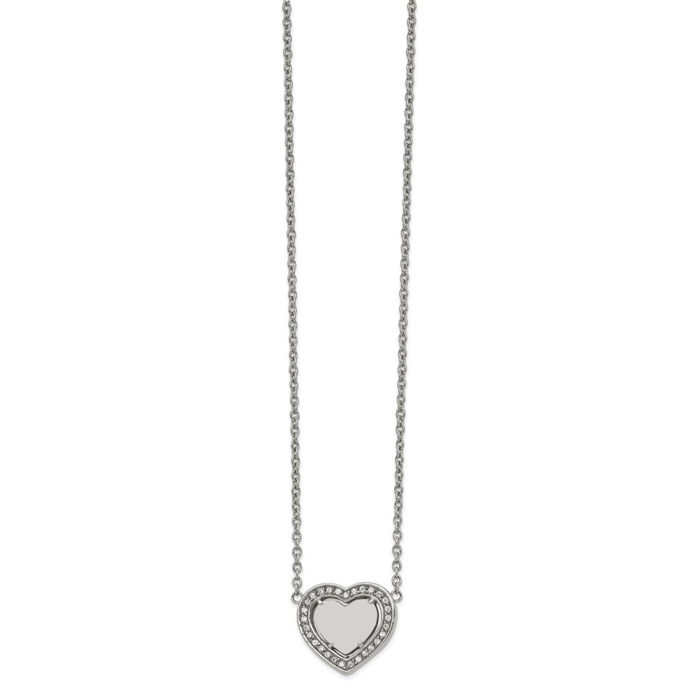 Stainless Steel Polished w/CZ Heart 19.25in w/2in ext Necklace