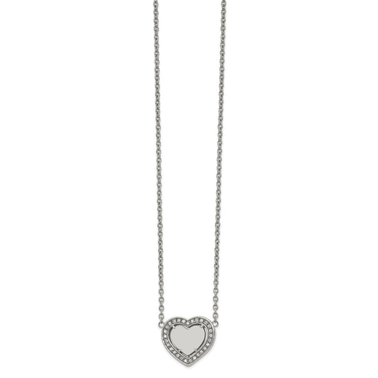 Stainless Steel Polished w/CZ Heart 19.25in w/2in ext Necklace