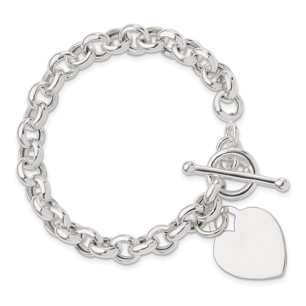 Sterling Silver Engraveable Heart Toggle Bracelet 7.5 inches